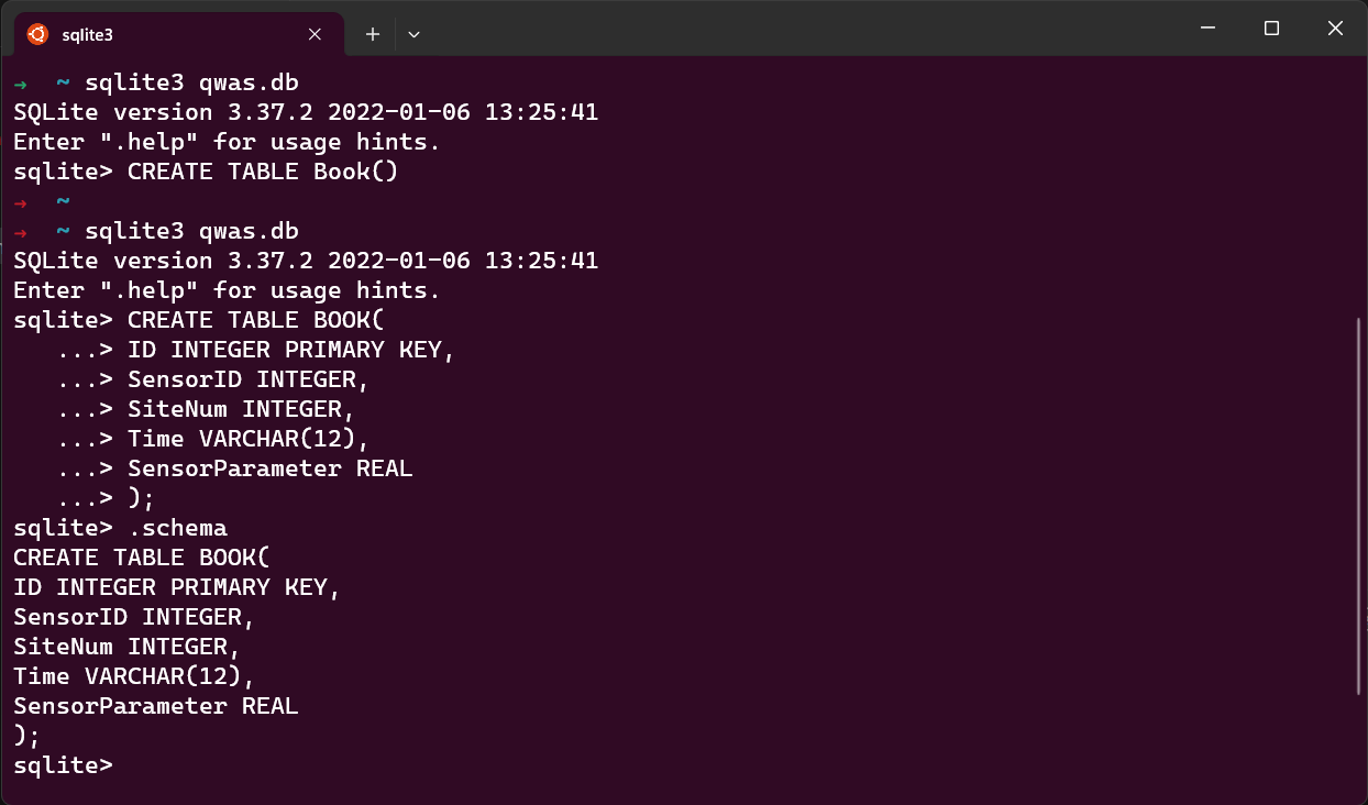 sqlite3 create table